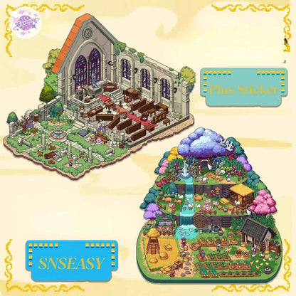 Original Plus Pixel Style 2.0 – 3D Miniature Sticker Scenes - 2 Theme Sets: Cloud-Hidden Cliff | Temple of Time