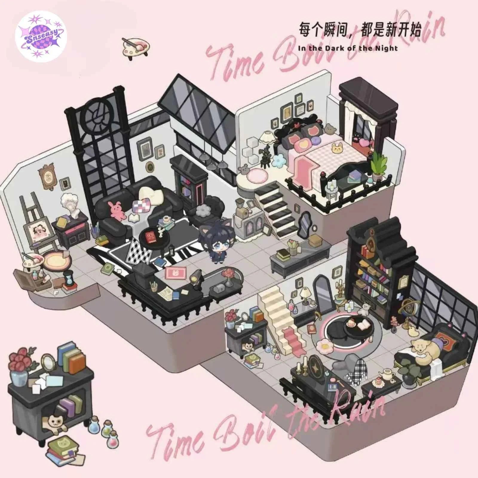 Beautiful Spring 7.0 – 3D Miniature Sticker Scenes - 4 Theme Sets: Black Pink Room | Light Pink Room | Rainforest Room | European Room