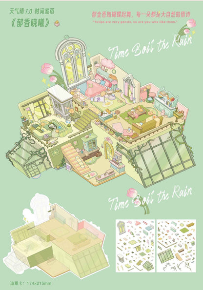 Beautiful Spring 7.0 – 3D Miniature Sticker Scenes - 4 Theme Sets: Black Pink Room | Light Pink Room | Rainforest Room | European Room