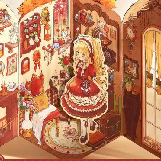 Plus Sweet Dream Dollhouse – Foldable 3D Miniature Sticker Scenes - 2 Theme Sets: Rose Manor | Green Vineyard Courtyard