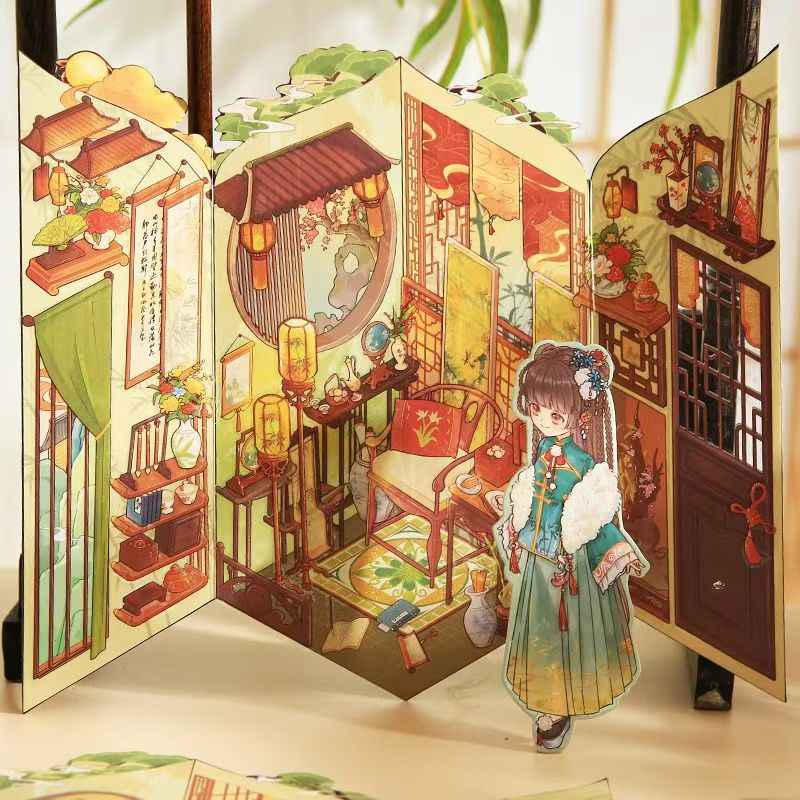 Plus Sweet Dream Dollhouse – Foldable 3D Miniature Sticker Scenes - 2 Theme Sets: Rose Manor | Green Vineyard Courtyard