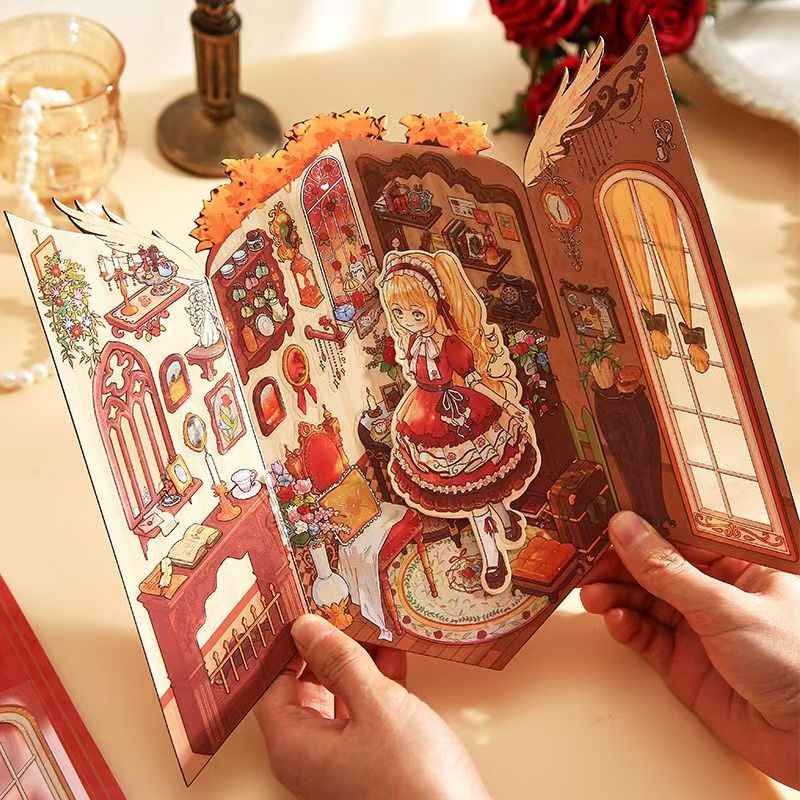 Plus Sweet Dream Dollhouse – Foldable 3D Miniature Sticker Scenes - 2 Theme Sets: Rose Manor | Green Vineyard Courtyard