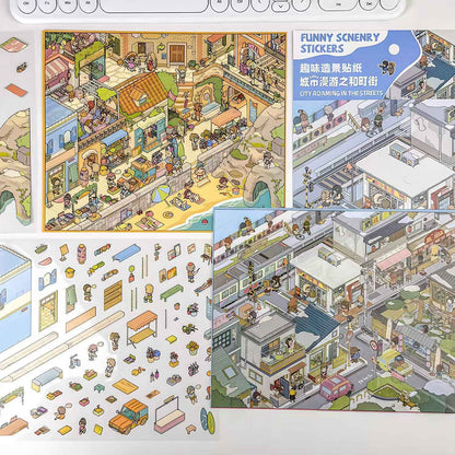 Courtyard Life – 3D Miniature Sticker Scenes - 6 Theme Sets: Snake Blessing | Cliffside Shelter | Japanese Town | Mediterranean Summer | Time Drawer | Courtyard Life