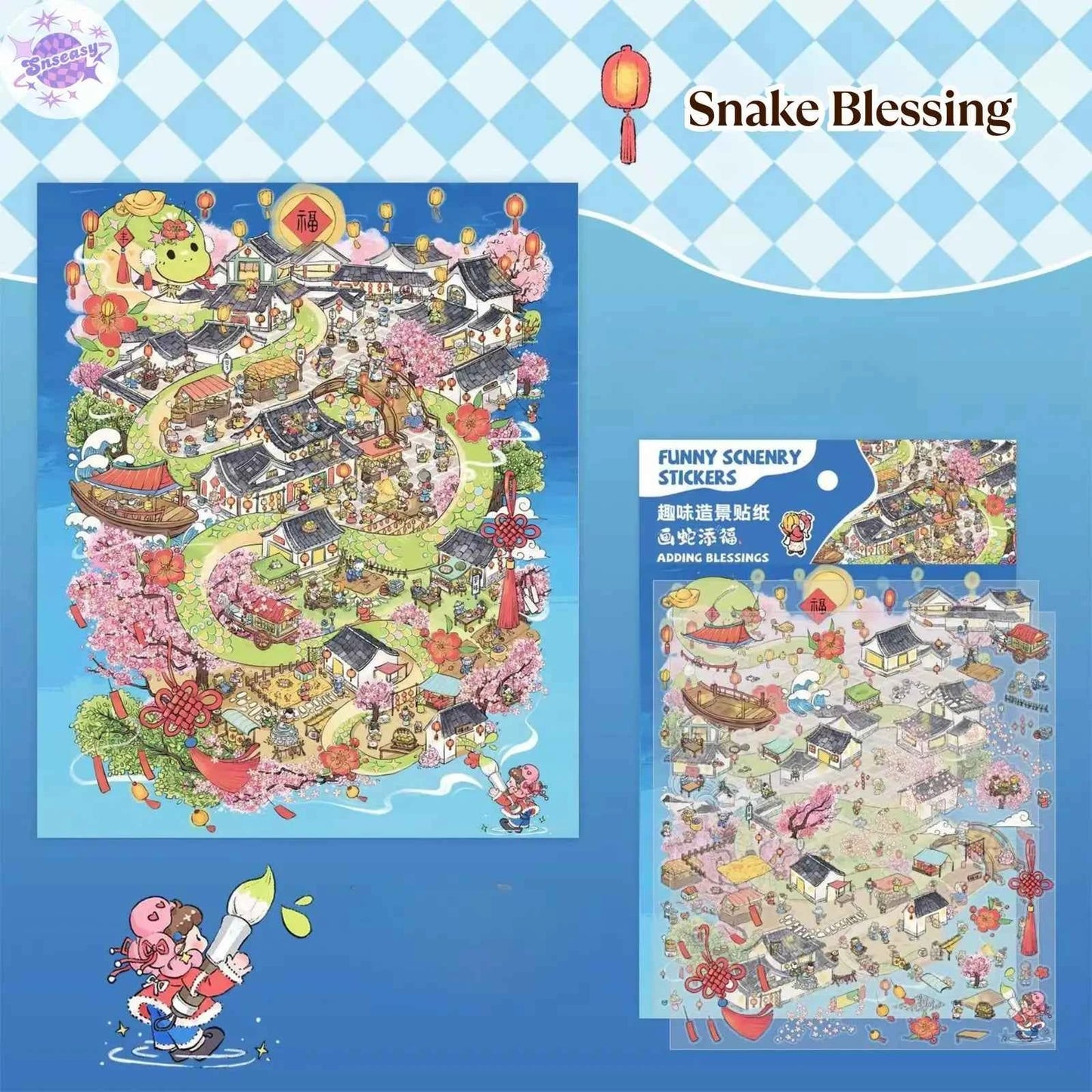 Courtyard Life – 3D Miniature Sticker Scenes - 6 Theme Sets: Snake Blessing | Cliffside Shelter | Japanese Town | Mediterranean Summer | Time Drawer | Courtyard Life