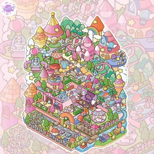 Plus Sky Amusement Park – 3D Miniature Sticker Scenes - 2 Theme Sets: Cloud Castle | Sky Amusement Park