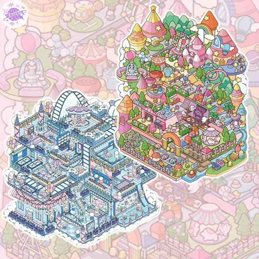 Plus Sky Amusement Park – 3D Miniature Sticker Scenes - 2 Theme Sets: Cloud Castle | Sky Amusement Park