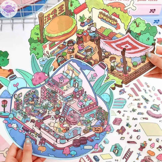 Plus Burger King & Witch House – 3D Miniature Sticker Scenes - 2 Theme Sets: Burger King | Witch House