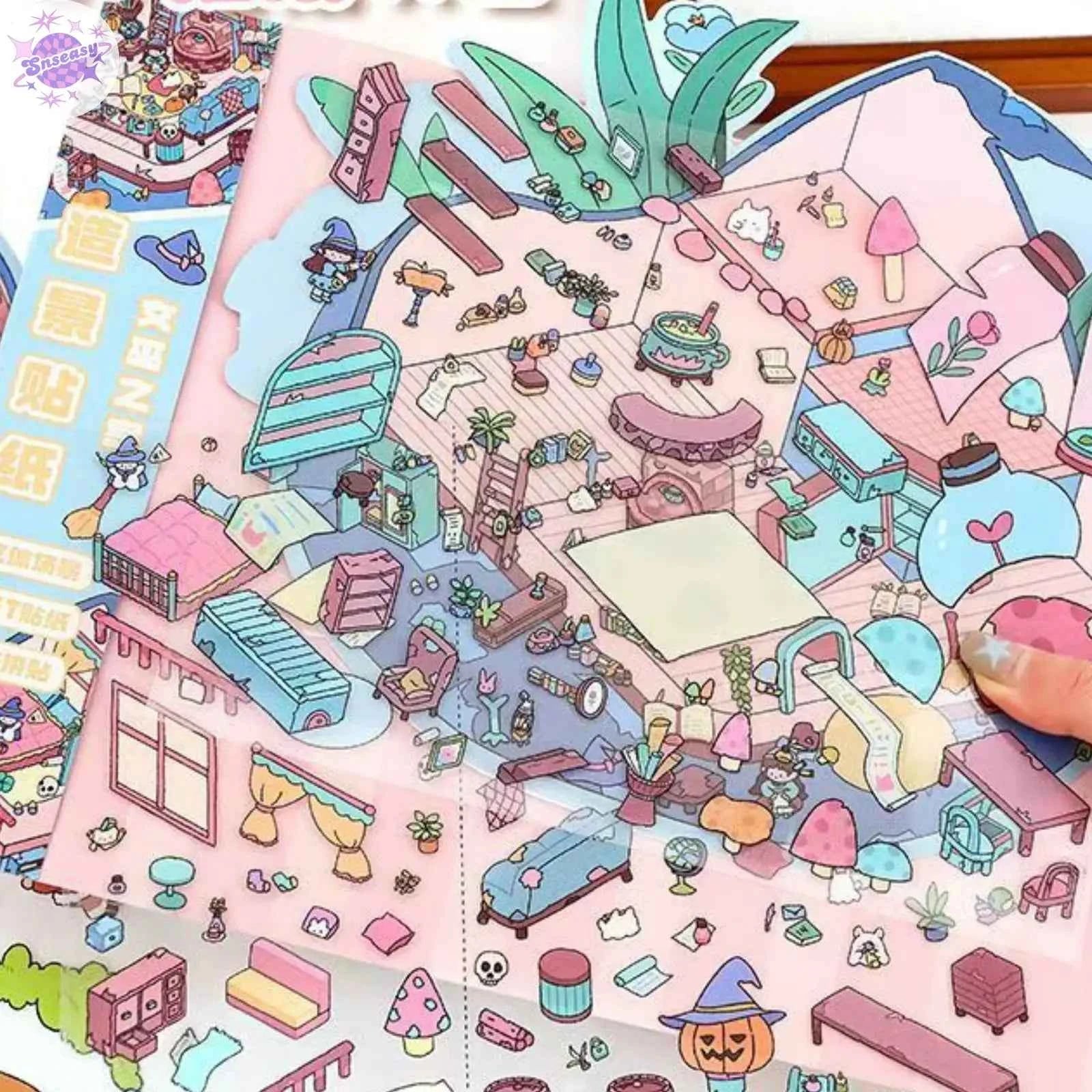 Plus Burger King & Witch House – 3D Miniature Sticker Scenes - 2 Theme Sets: Burger King | Witch House