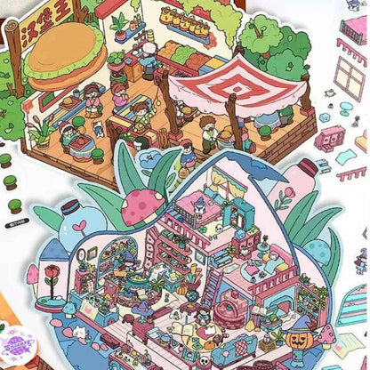 Plus Burger King & Witch House – 3D Miniature Sticker Scenes - 2 Theme Sets: Burger King | Witch House
