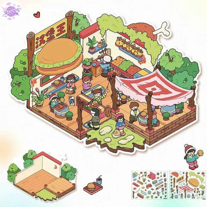 Plus Burger King & Witch House – 3D Miniature Sticker Scenes - 2 Theme Sets: Burger King | Witch House