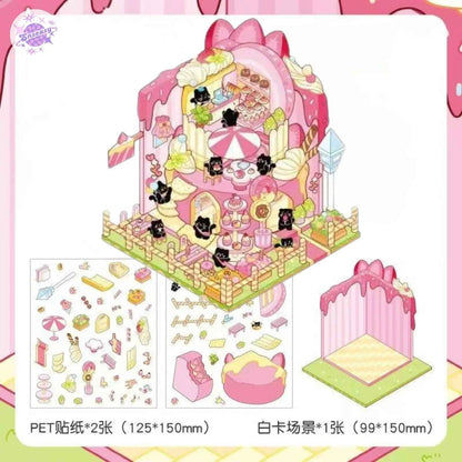 Cute Black Cat – 3D Miniature Sticker Scenes - 4 Theme Sets: Black Cat Café | Black Cat Dessert | Black Cat Chocolate | Black Cat Bakery