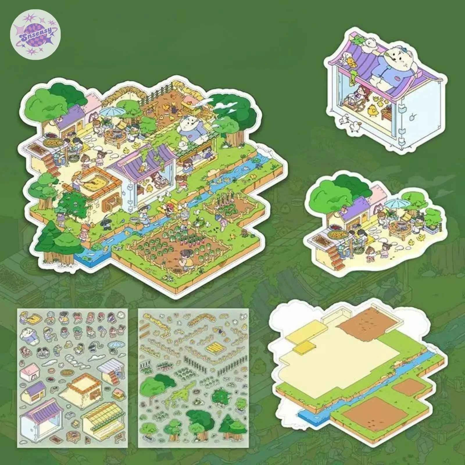 Plus Granny's Countryside – 3D Miniature Sticker Scenes - 3 Theme Sets: Granny's Home | Granny's Orchard | My Farm