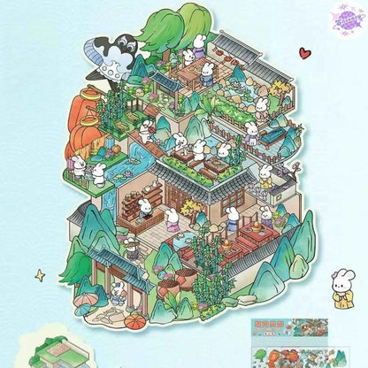 Plus Rabbit Courtyard – 3D Miniature Sticker Scenes - 2 Theme Sets: Rabbit Courtyard | Dream Home