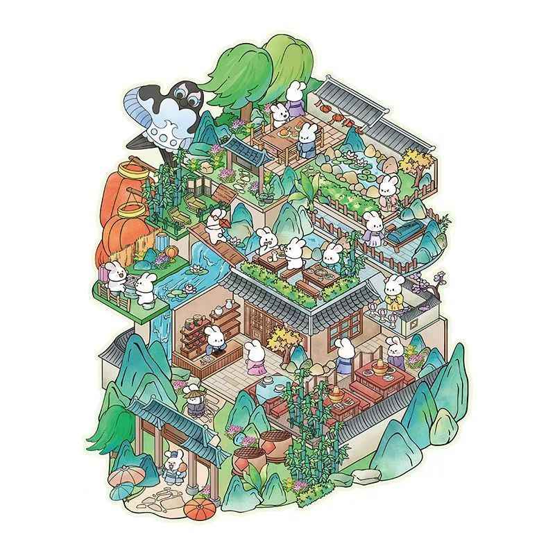 Plus Rabbit Courtyard – 3D Miniature Sticker Scenes - 2 Theme Sets: Rabbit Courtyard | Dream Home
