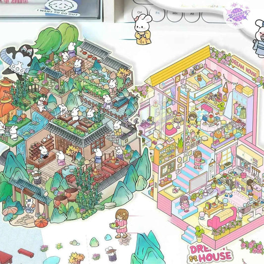 Plus Rabbit Courtyard – 3D Miniature Sticker Scenes - 2 Theme Sets: Rabbit Courtyard | Dream Home