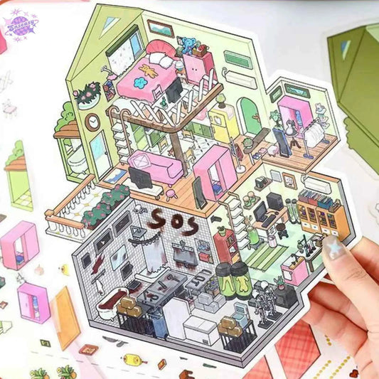 Plus Cozy Home – 3D Miniature Sticker Scenes - 2 Theme Sets: Cozy Home | Game Room