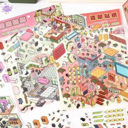 Plus Cozy Home – 3D Miniature Sticker Scenes - 2 Theme Sets: Cozy Home | Game Room