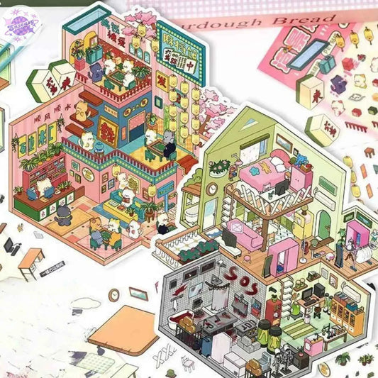 Plus Cozy Home – 3D Miniature Sticker Scenes - 2 Theme Sets: Cozy Home | Game Room