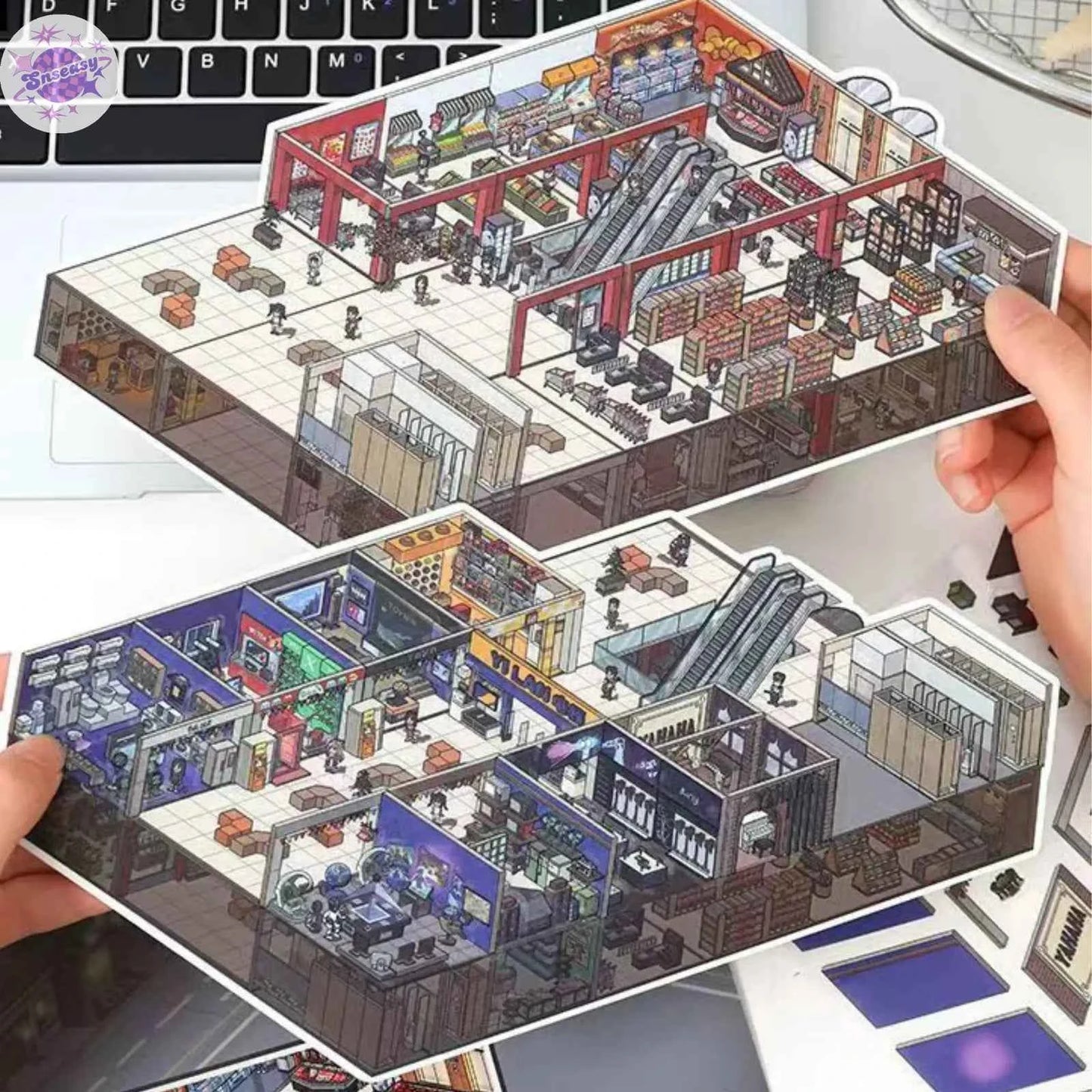 Plus Supermarket World – 3D Miniature Sticker Scenes - 2 Theme Sets: Supermarket World | Electronics City