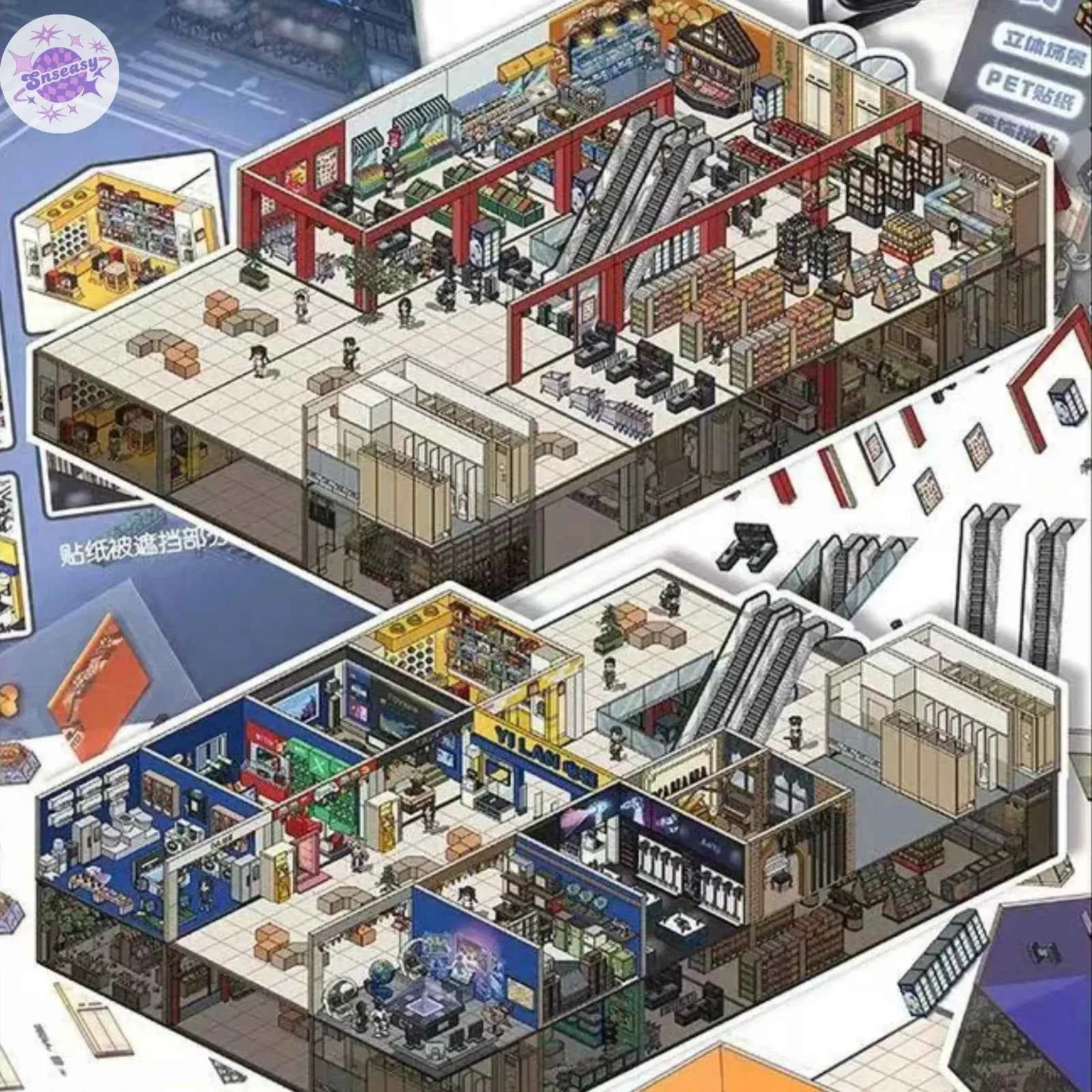 Plus Supermarket World – 3D Miniature Sticker Scenes - 2 Theme Sets: Supermarket World | Electronics City