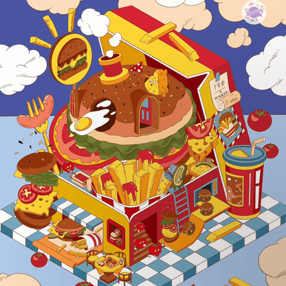 Fantasy Dreamscape – 3D Miniature Scene Stickers – 4 Theme Sets: Dessert House Dream | Bubble House Dream | Haunted Adventure Dream | Giant Burger Dream