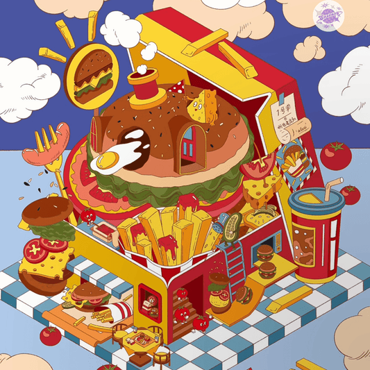 Fantasy Dreamscape – 3D Miniature Scene Stickers – 4 Theme Sets: Dessert House Dream | Bubble House Dream | Haunted Adventure Dream | Giant Burger Dream