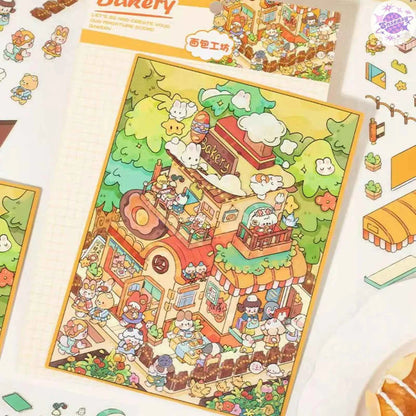 Plus Happy Town – 3D Miniature Sticker Scenes - 2 Theme Sets: Bread Workshop | Beach Party