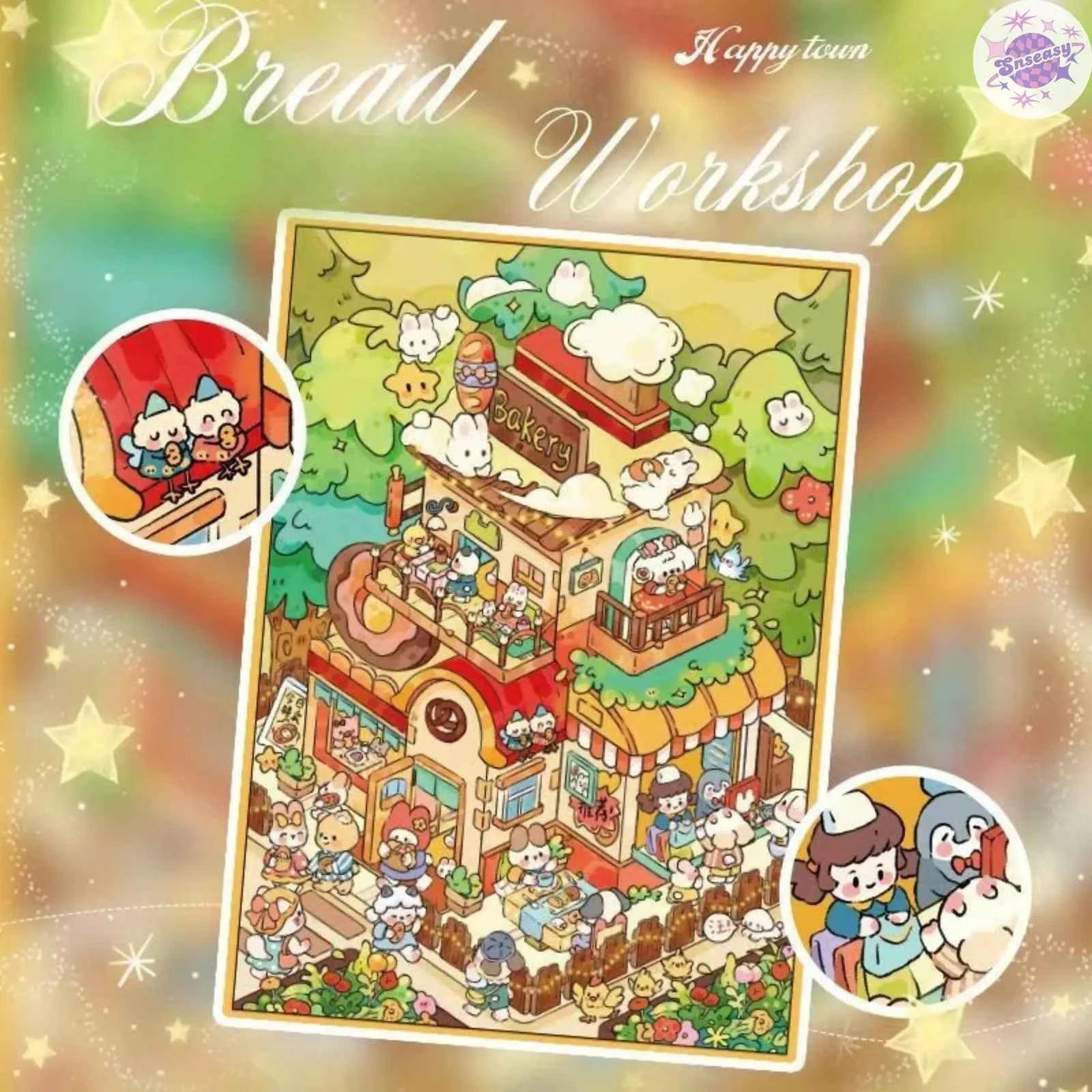 Plus Happy Town – 3D Miniature Sticker Scenes - 2 Theme Sets: Bread Workshop | Beach Party