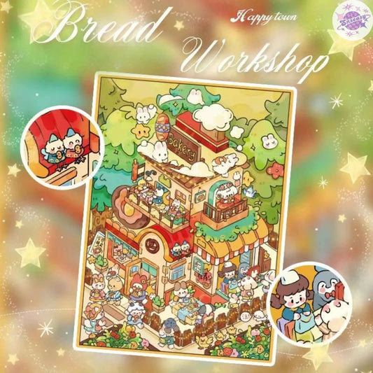 Plus Happy Town – 3D Miniature Sticker Scenes - 2 Theme Sets: Bread Workshop | Beach Party