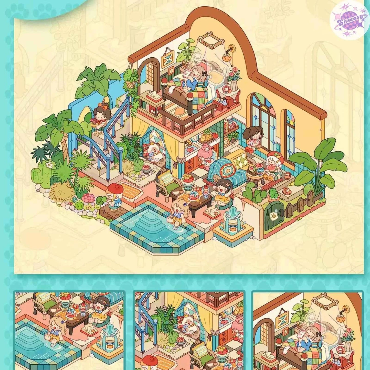 Original Art House – 3D Miniature Sticker Scenes - 5 Theme Sets: Japanese House | Moroccan House | Rococo House | Steampunk Mechanical House | Cat House