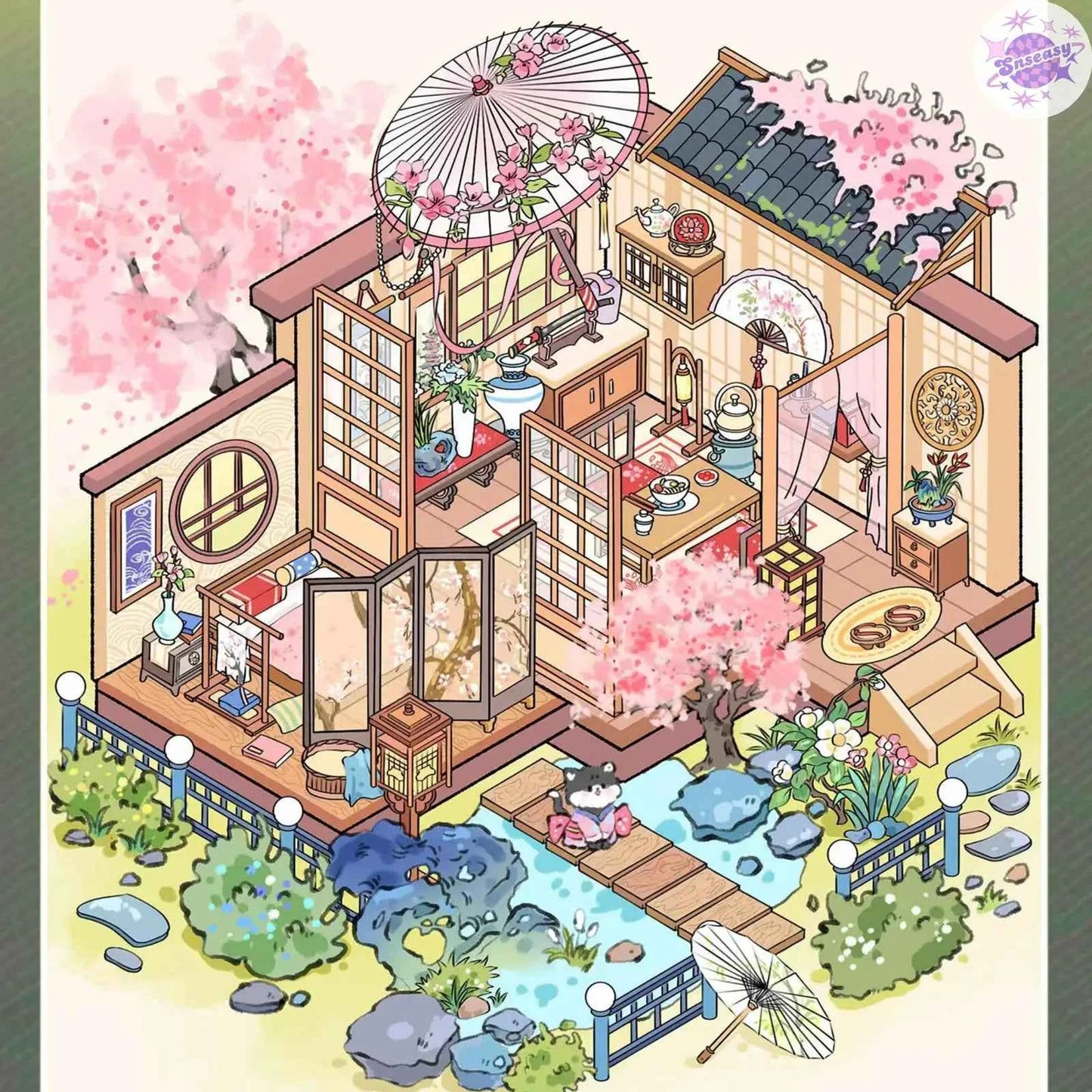 Original Art House – 3D Miniature Sticker Scenes - 5 Theme Sets: Japanese House | Moroccan House | Rococo House | Steampunk Mechanical House | Cat House