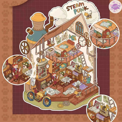 Original Art House – 3D Miniature Sticker Scenes - 5 Theme Sets: Japanese House | Moroccan House | Rococo House | Steampunk Mechanical House | Cat House