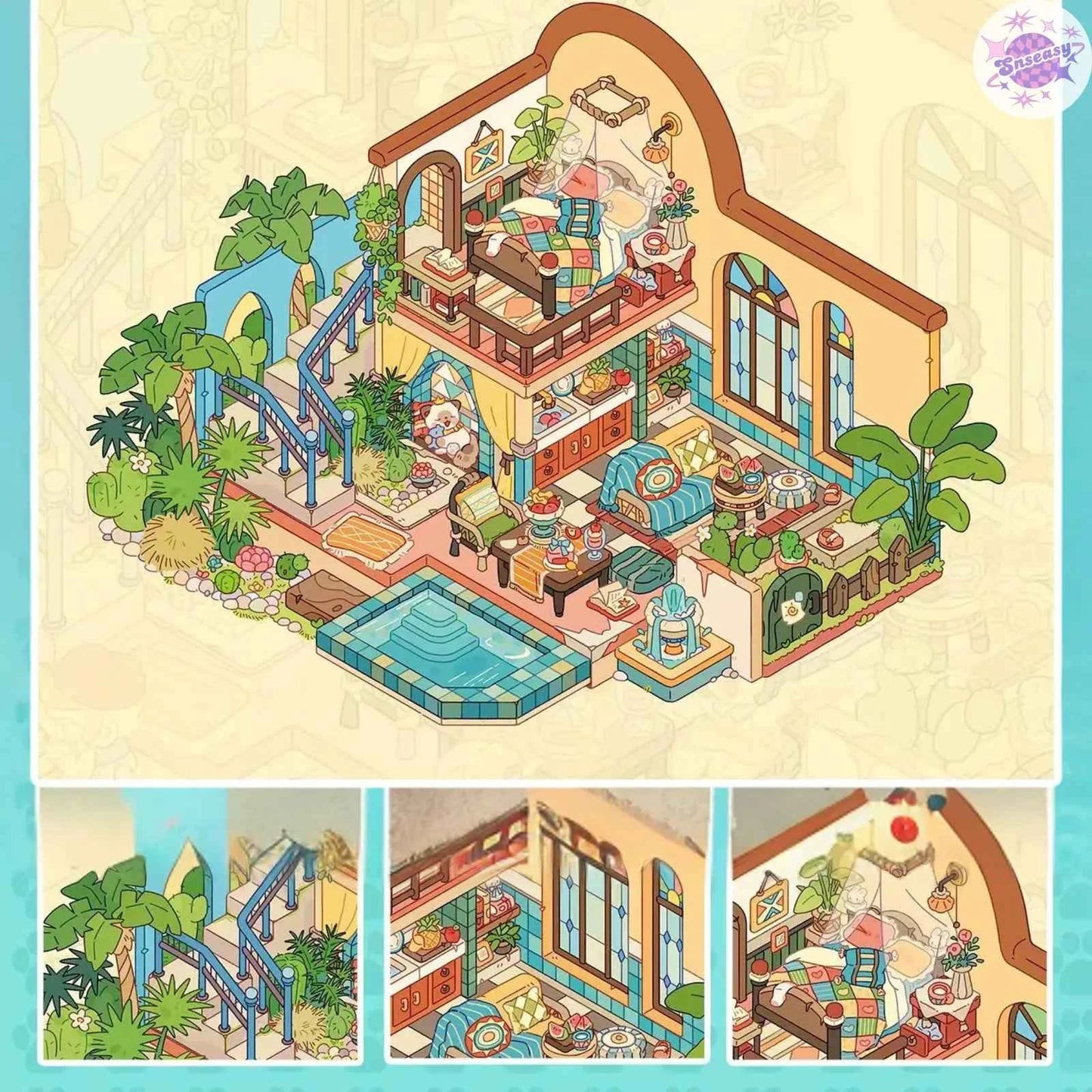 Original Art House – 3D Miniature Sticker Scenes - 5 Theme Sets: Japanese House | Moroccan House | Rococo House | Steampunk Mechanical House | Cat House