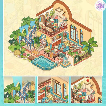 Original Art House – 3D Miniature Sticker Scenes - 5 Theme Sets: Japanese House | Moroccan House | Rococo House | Steampunk Mechanical House | Cat House