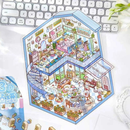 Plus Cozy Home – 3D Miniature Sticker Scenes - 4 Theme Sets: Dream Home | Capybara Home | Sweetheart Cottage | Panda House
