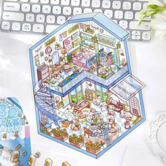 Plus Cozy Home – 3D Miniature Sticker Scenes - 4 Theme Sets: Dream Home | Capybara Home | Sweetheart Cottage | Panda House