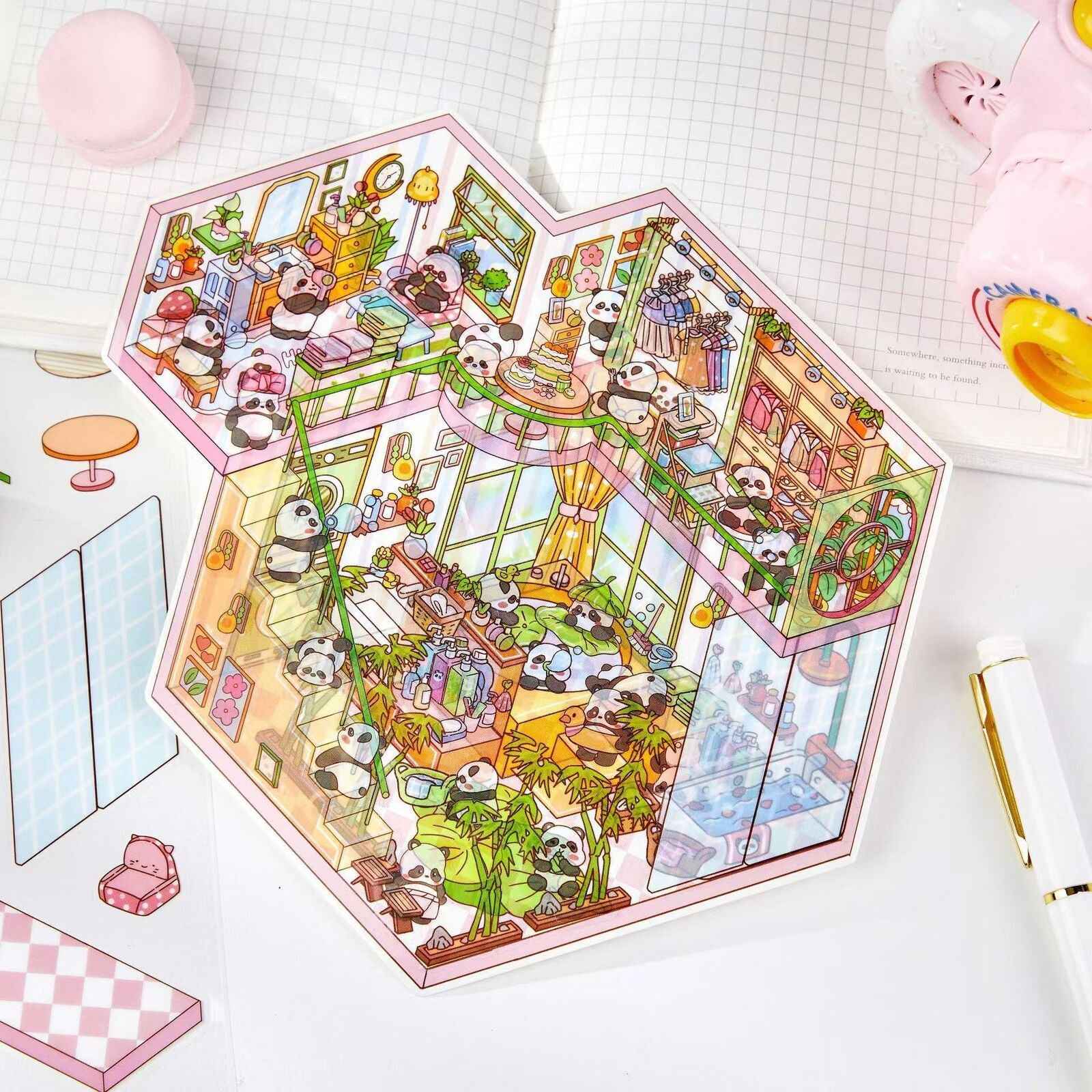 Plus Cozy Home – 3D Miniature Sticker Scenes - 4 Theme Sets: Dream Home | Capybara Home | Sweetheart Cottage | Panda House