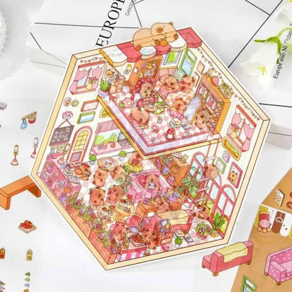 Plus Cozy Home – 3D Miniature Sticker Scenes - 4 Theme Sets: Dream Home | Capybara Home | Sweetheart Cottage | Panda House