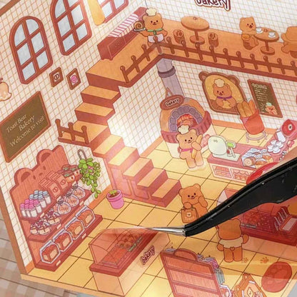 Melon Dog 3D Sticker Scenes - 4 Theme Sets: Bakery | Market | Elephant House | Toast Bear - SNSEASY