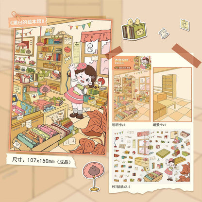 Cute Girl – 3D Miniature Sticker Scenes - 4 Theme Sets: Kitchen | Flower Shop | Art Store | Bakery