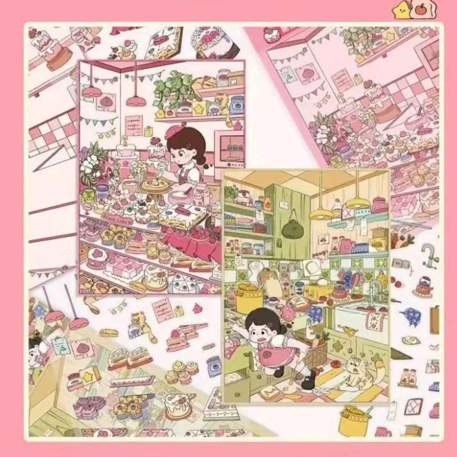 Cute Girl – 3D Miniature Sticker Scenes - 4 Theme Sets: Kitchen | Flower Shop | Art Store | Bakery