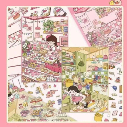 Cute Girl – 3D Miniature Sticker Scenes - 4 Theme Sets: Kitchen | Flower Shop | Art Store | Bakery