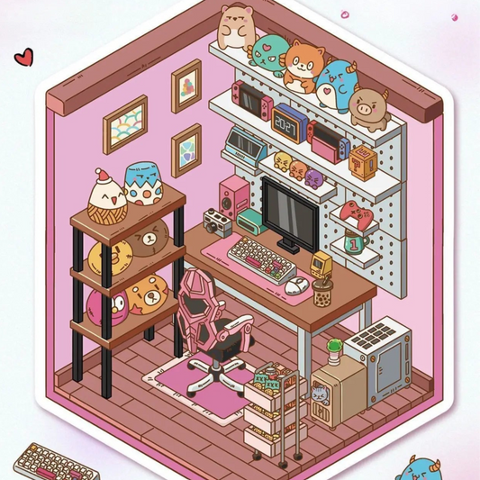 Room Corners – 3D Miniature Sticker Scenes – 4 Theme Sets: Study Corner | Time Mini Store | Cute Makeup Room | Doll Gaming Room