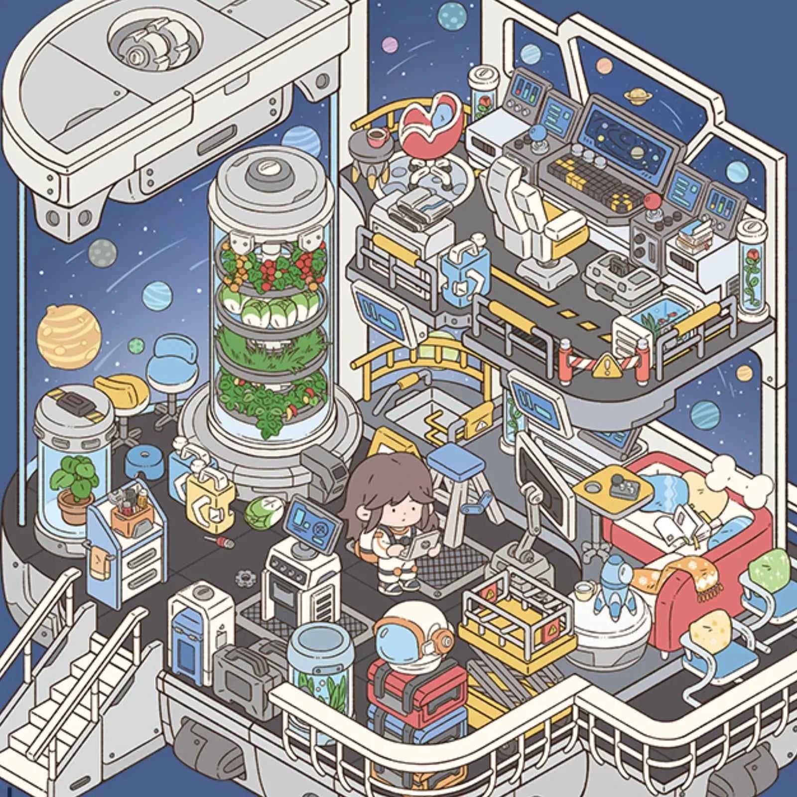 Yuki's Adventure – 3D Miniature Sticker Scenes – 11 Theme Sets: Dollhouse | Magic House | Aquarium | Dessert House | Botanical Lab | Space Capsule | Mushroom Manor | School | Camper Van | Cat Café | Animal Museum