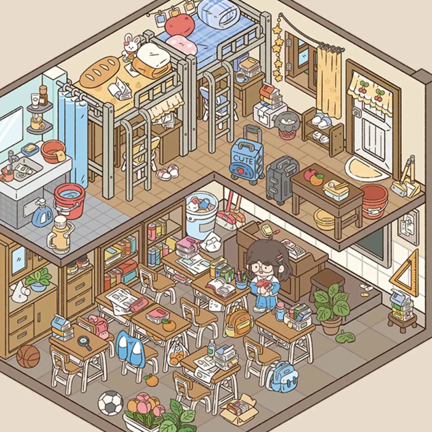 Yuki's Adventure – 3D Miniature Sticker Scenes – 11 Theme Sets: Dollhouse | Magic House | Aquarium | Dessert House | Botanical Lab | Space Capsule | Mushroom Manor | School | Camper Van | Cat Café | Animal Museum