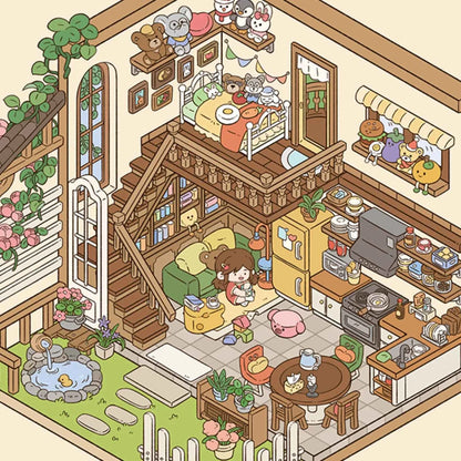 Yuki's Adventure – 3D Miniature Sticker Scenes – 11 Theme Sets: Dollhouse | Magic House | Aquarium | Dessert House | Botanical Lab | Space Capsule | Mushroom Manor | School | Camper Van | Cat Café | Animal Museum