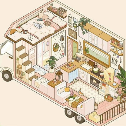 Yuki's Adventure – 3D Miniature Sticker Scenes – 11 Theme Sets: Dollhouse | Magic House | Aquarium | Dessert House | Botanical Lab | Space Capsule | Mushroom Manor | School | Camper Van | Cat Café | Animal Museum