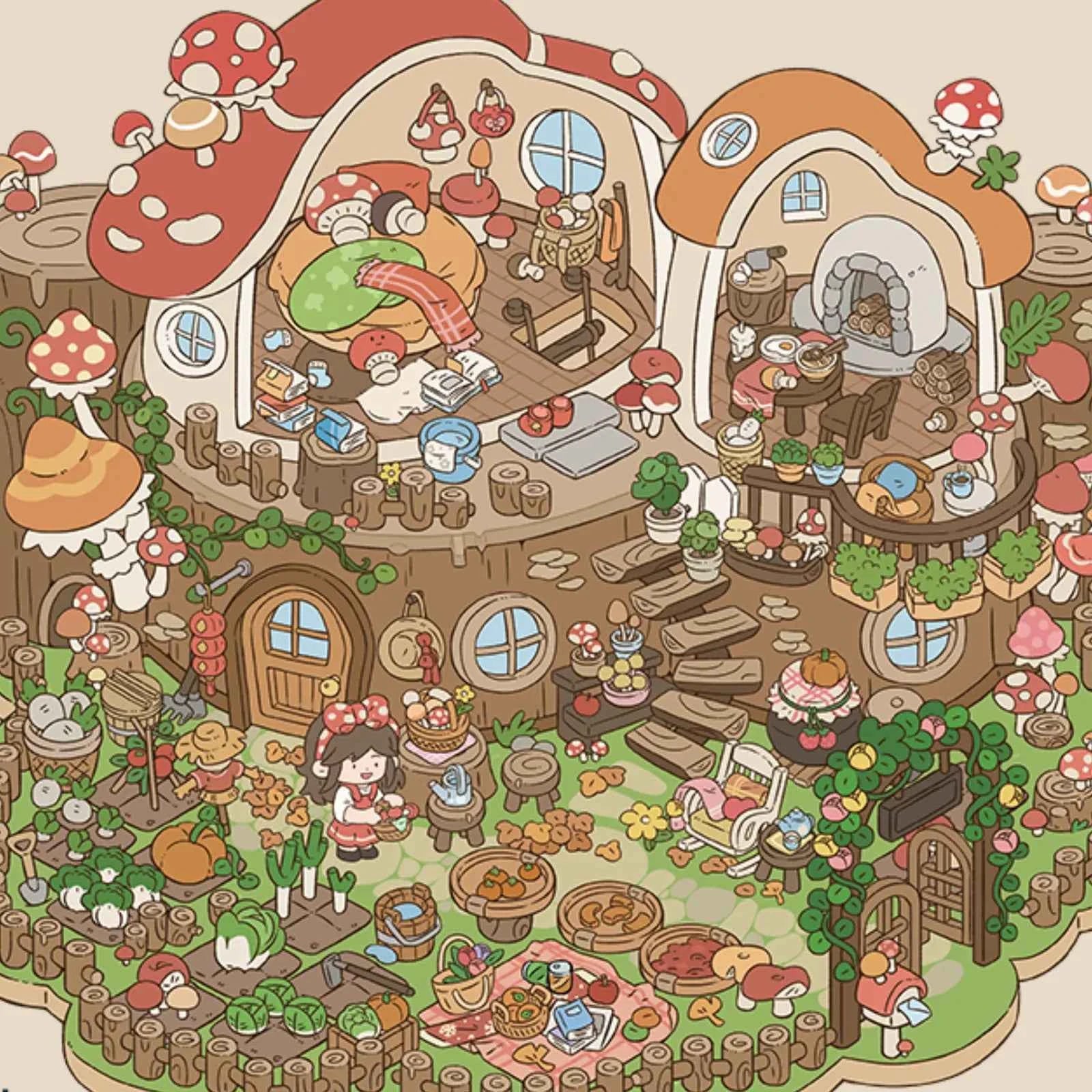 Yuki's Adventure – 3D Miniature Sticker Scenes – 11 Theme Sets: Dollhouse | Magic House | Aquarium | Dessert House | Botanical Lab | Space Capsule | Mushroom Manor | School | Camper Van | Cat Café | Animal Museum