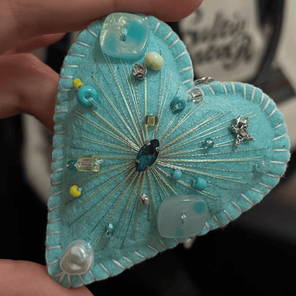 Handmade Upgraded Light Teal Felt Heart Charm | Made to Order