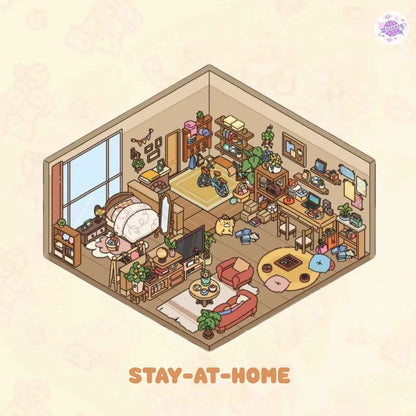 A Day with Cute Bear – 3D Scene Sticker with Bonus Magnetic Sheet – 4 Theme Sets: Stay-at-Home | Work | Camping | Desserts